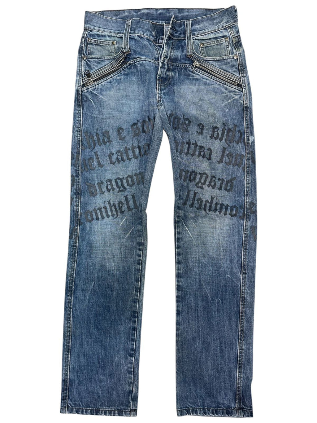 Vintage Graphic Print Distressed Thrifted Blue Jeans