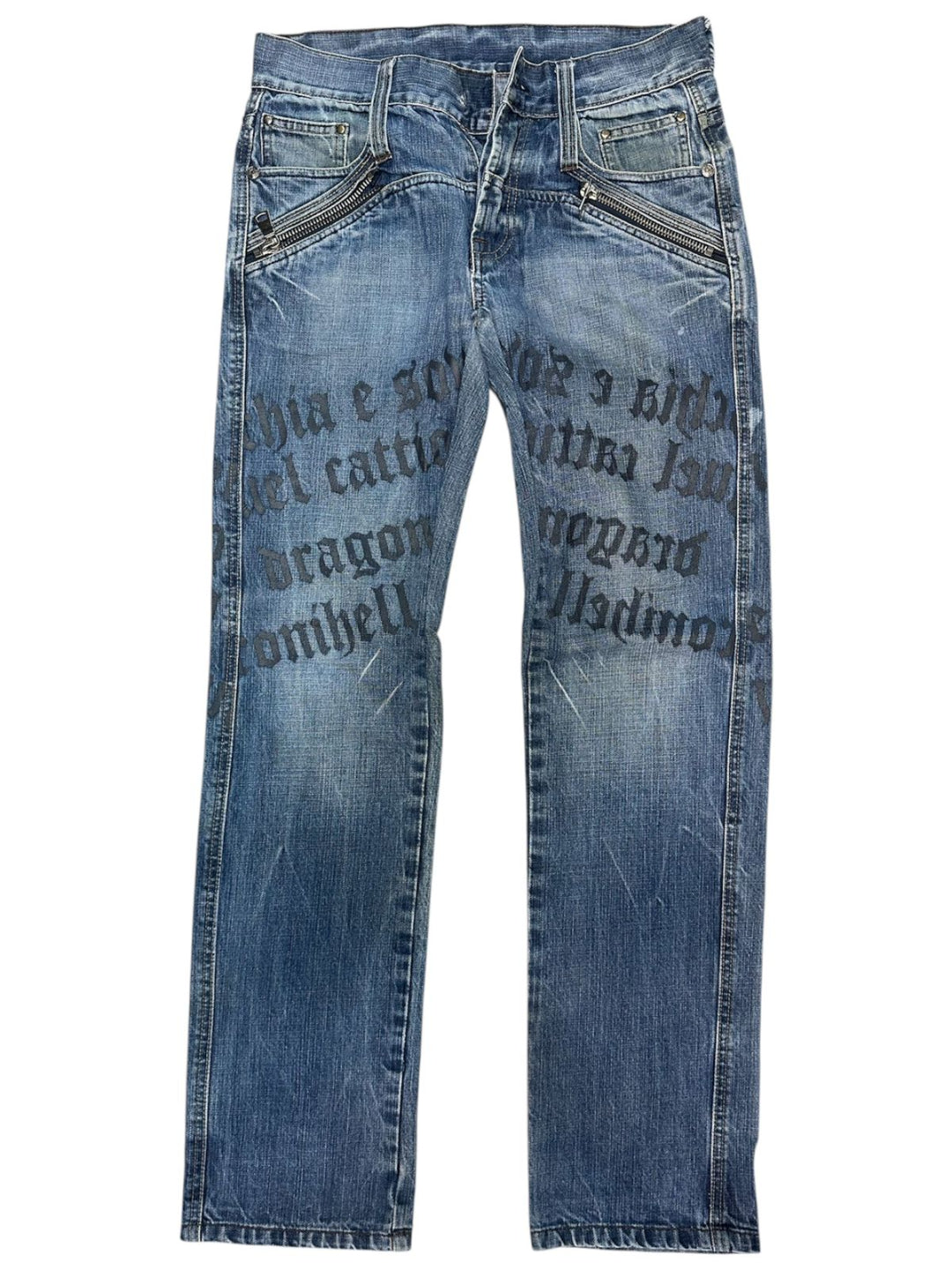 Vintage Graphic Print Distressed Thrifted Blue Jeans