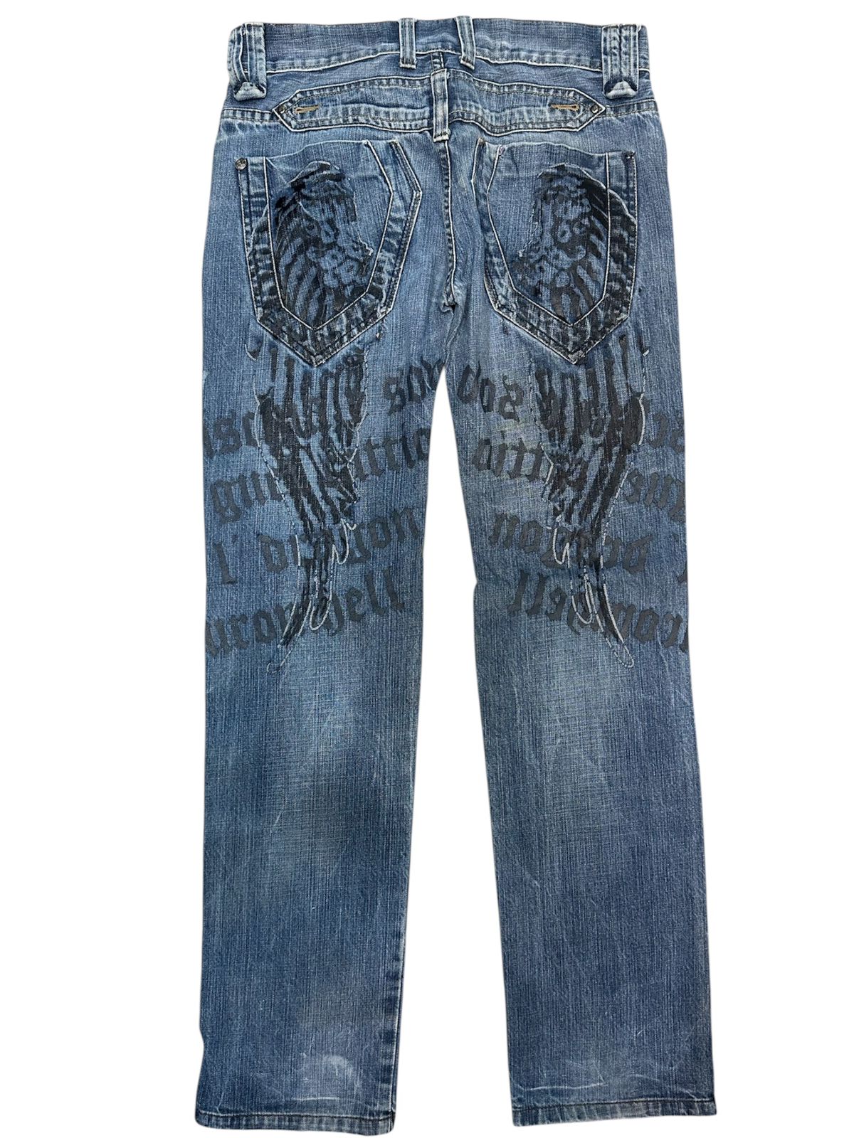 Vintage Graphic Print Distressed Thrifted Blue Jeans